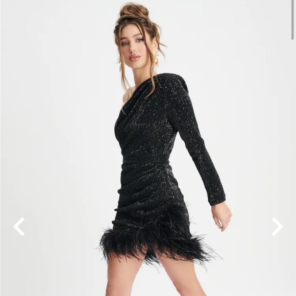 Lavish Alice Olivia Pleated Sequin Mini Dress with Feather Hem - Picture 2 of 3
